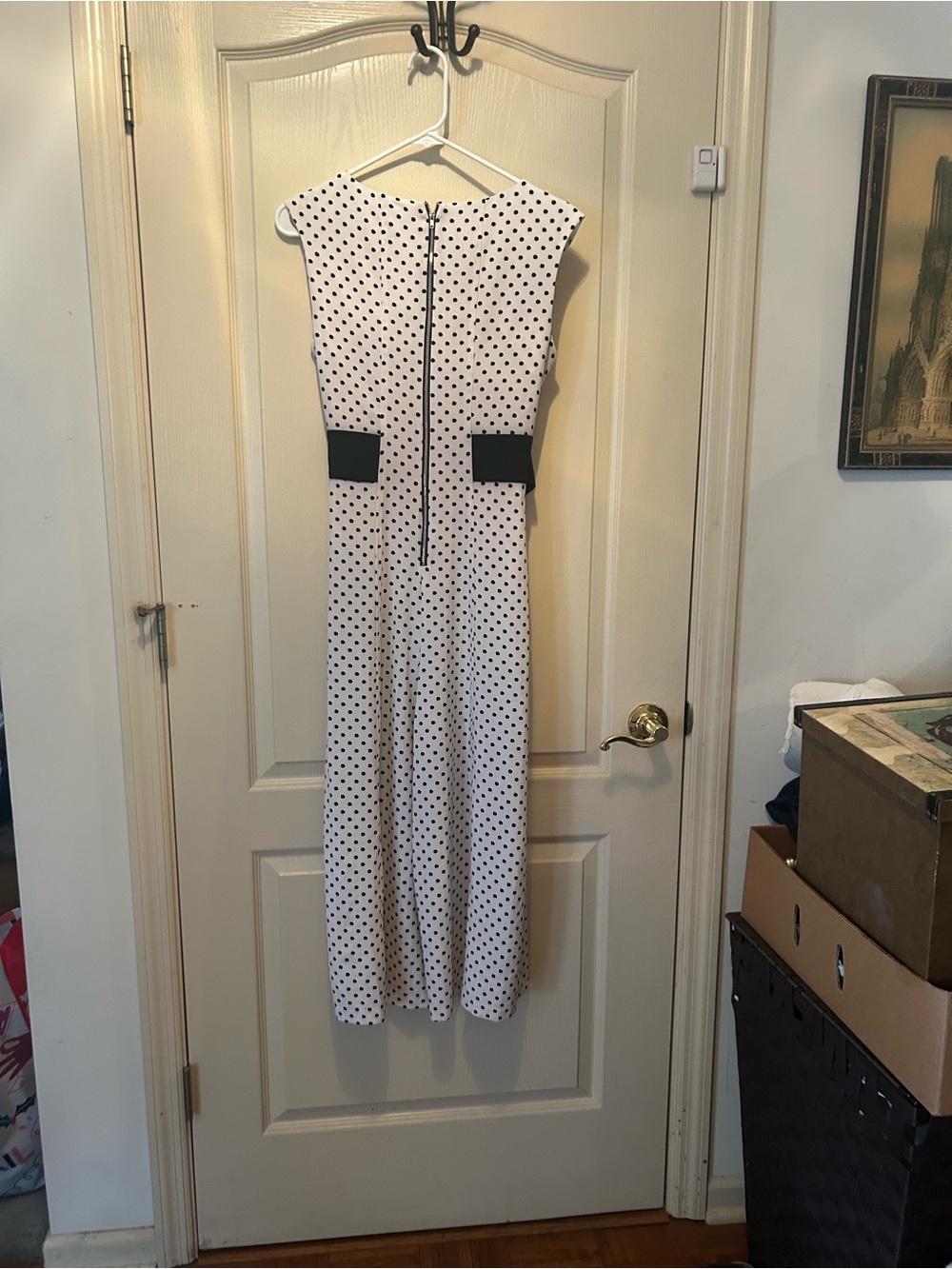 Danny & Nicole White Polka Dot Wide-Leg Jumpsuit with Black Waistband - Picture 6 of 8